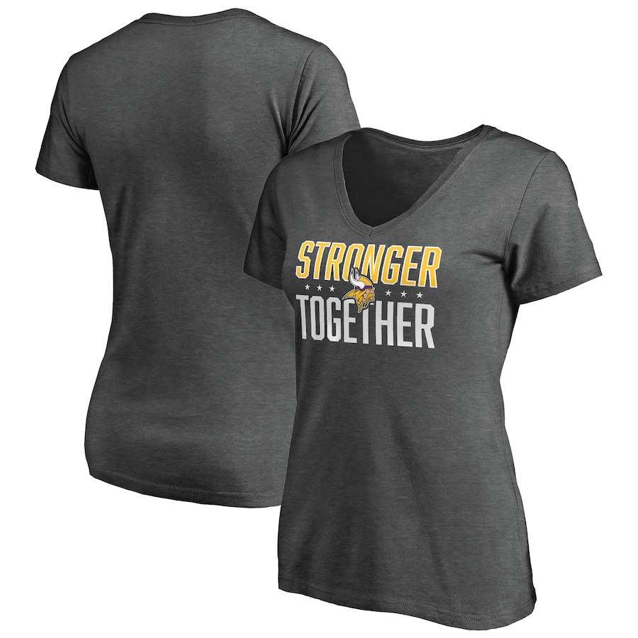Women's Minnesota Vikings Heather Stronger Together Space Dye V-Neck T-Shirt(Run Small)